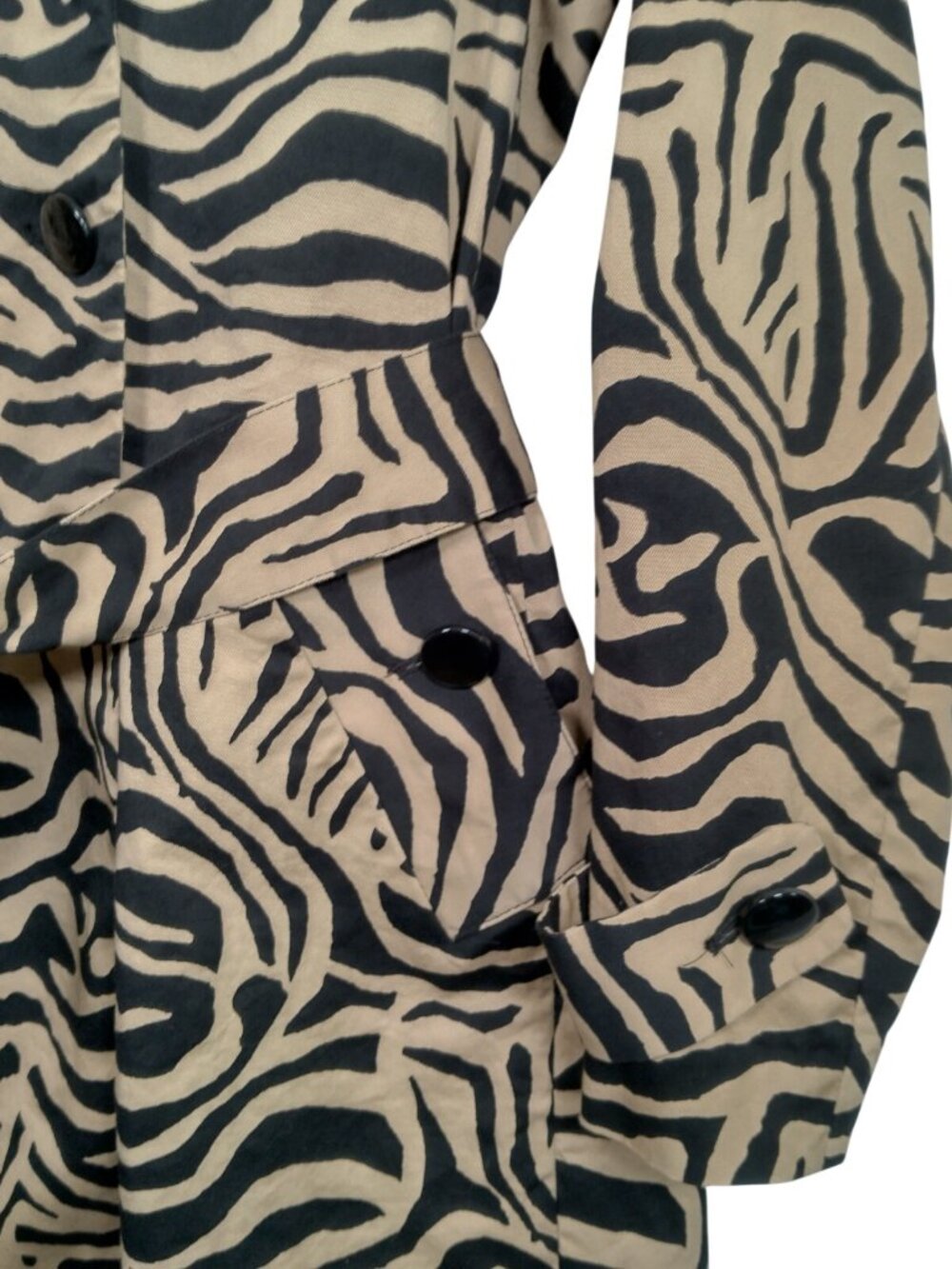 Dana Buchman Jacket Small Long Animal Print Brown Black Zebra Cotton Belt Blazer - Picture 10 of 16